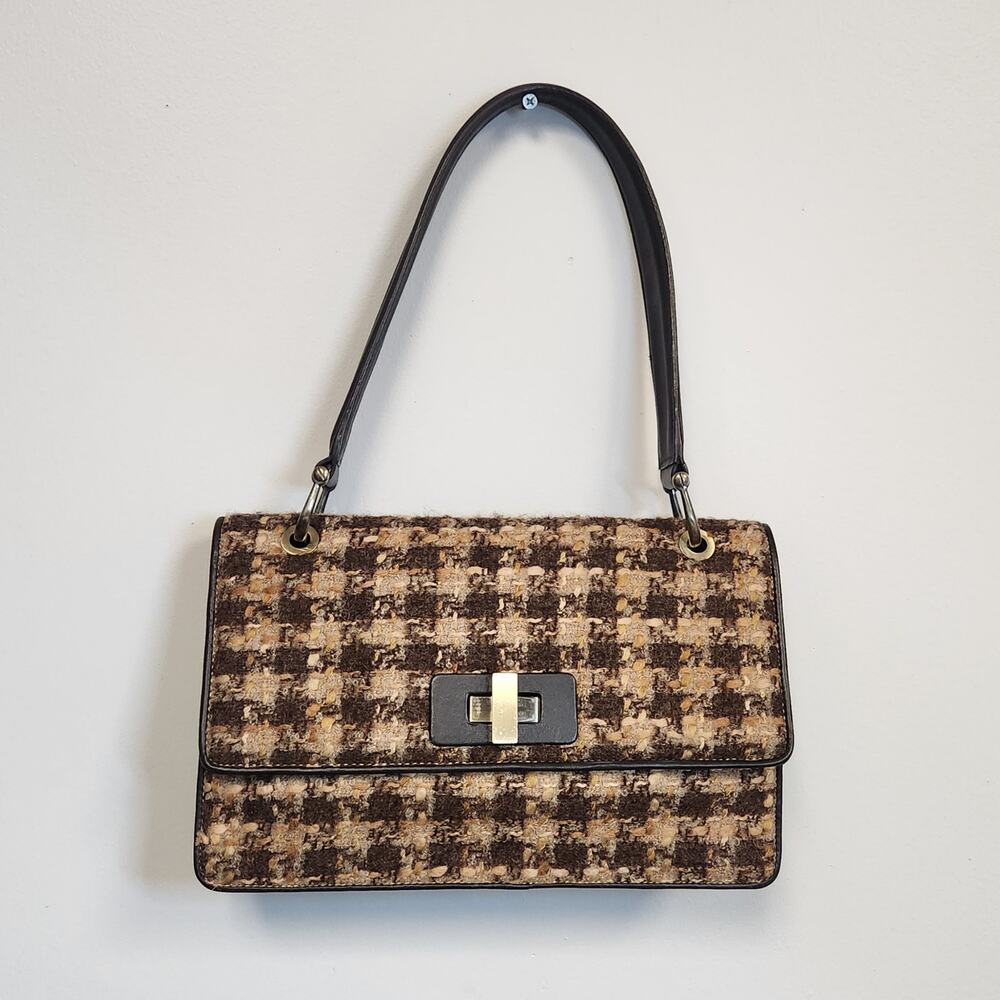 Donald J Pliner Wool Style Brown & Tan Plaid Purse